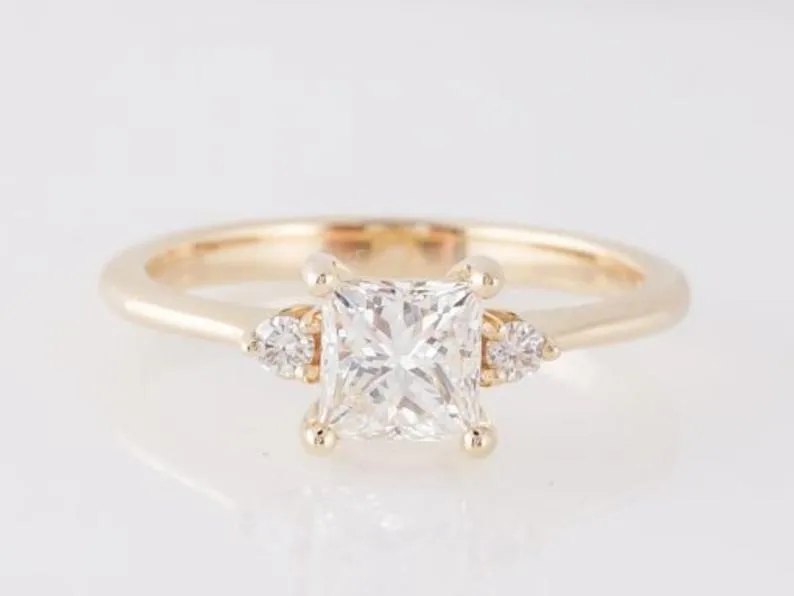 1.00CT Princess cut Esdomera Moissanite pave ring, Unique Love Ring, 14k White Gold Ring, Diamond wedding ring, bridal jewelry gifts