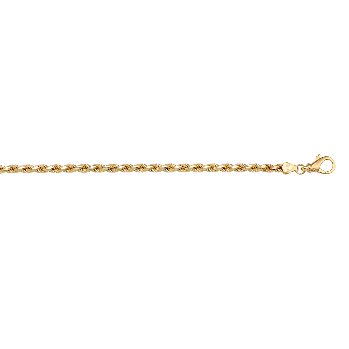 10K Yellow Gold (1.8mm) Diamond Cut Rope Bracelet 7"