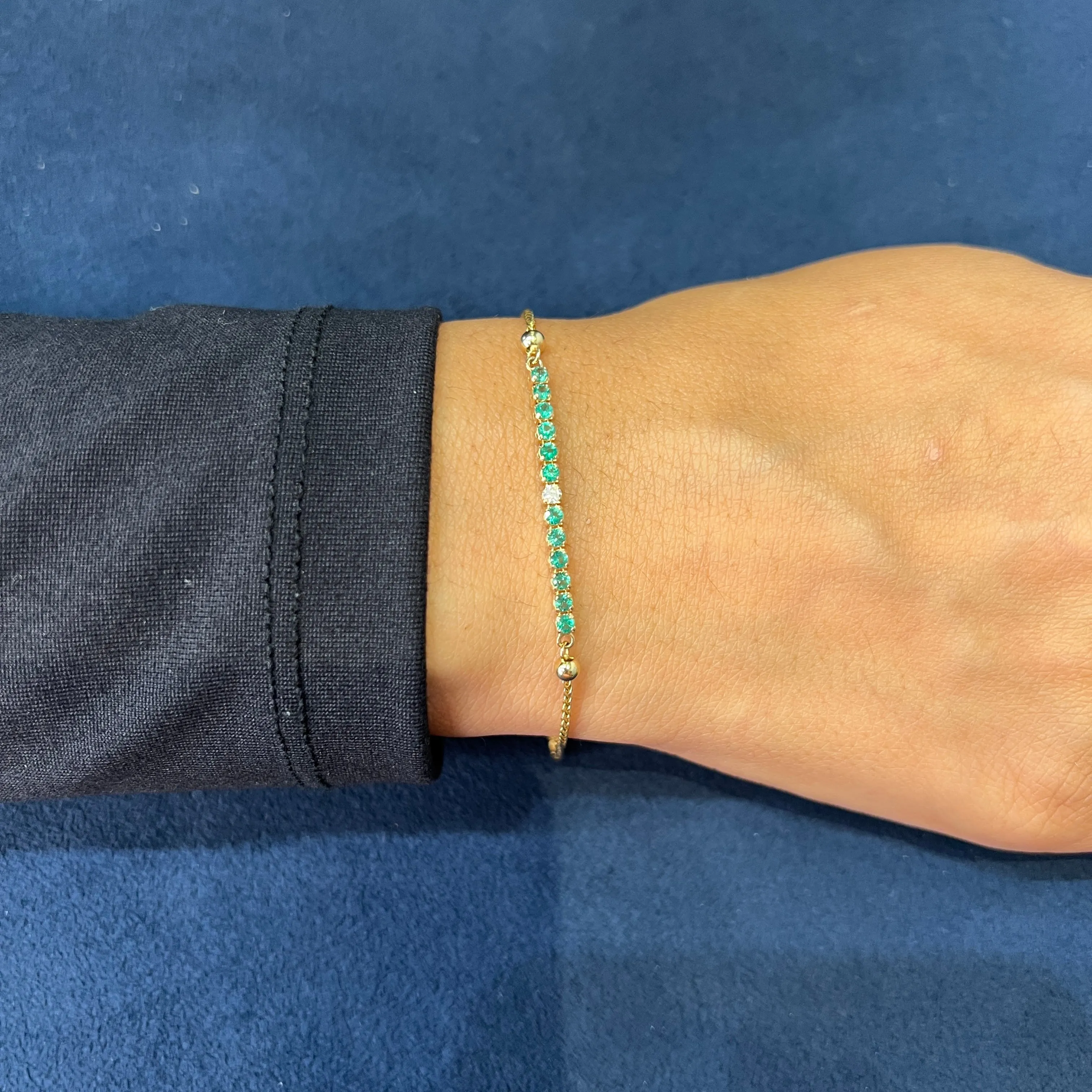 10K Yellow Gold Emerald and Diamond Bolo Bracelet