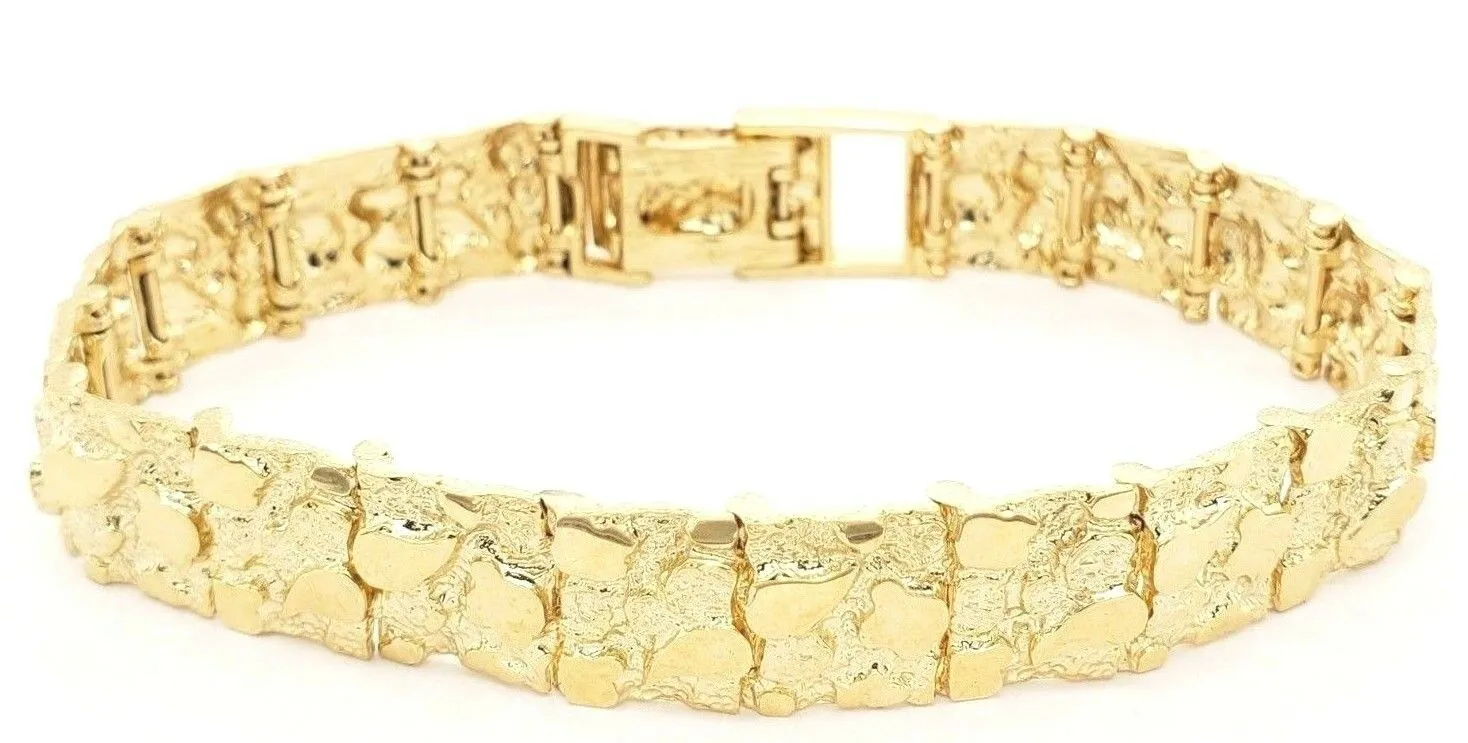 10k Yellow Gold Solid Nugget Bracelet Adjustable 7.5"- 8" 12.3mm 28 grams