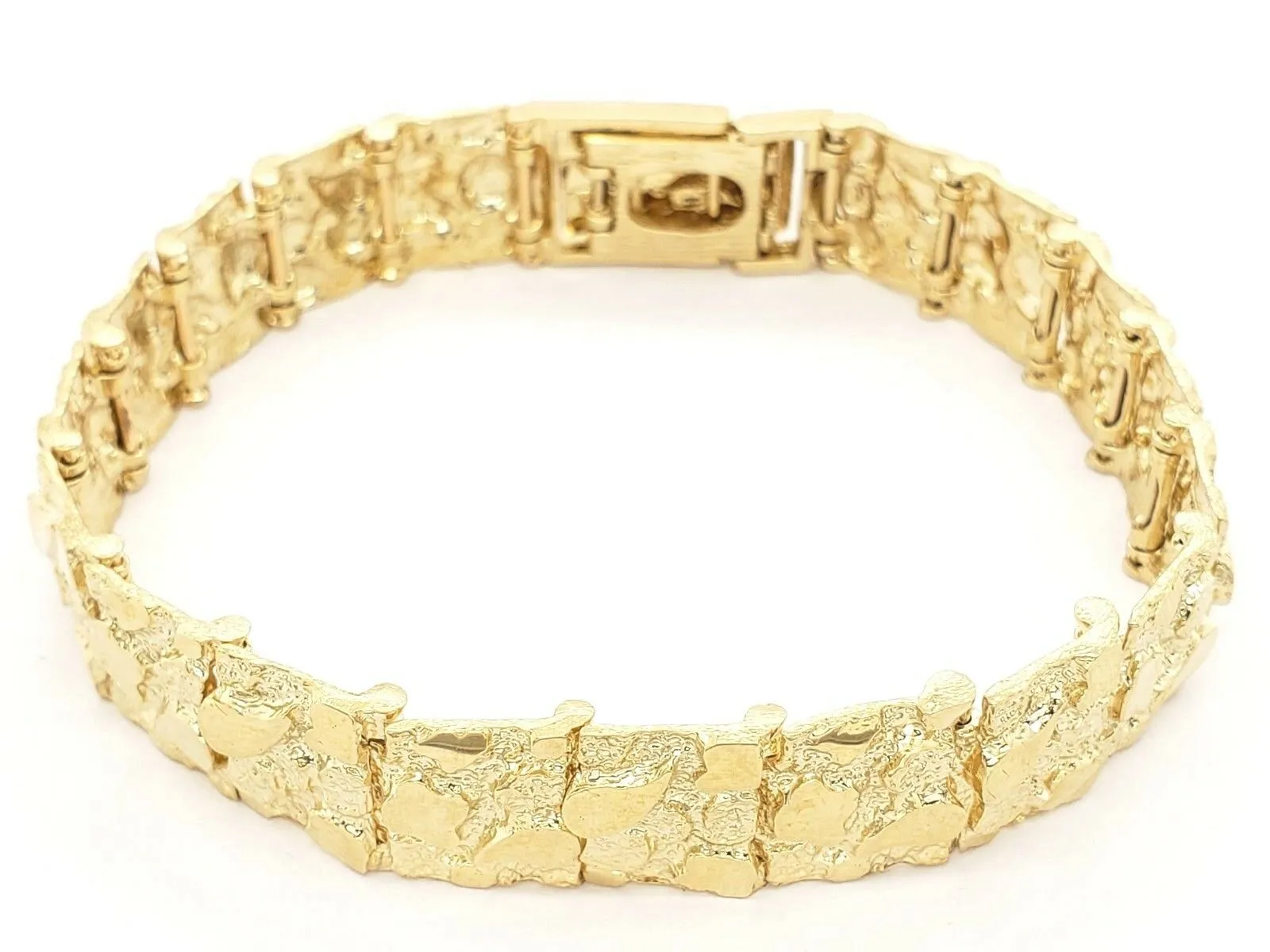 10k Yellow Gold Solid Nugget Bracelet Adjustable 7.5"- 8" 12.3mm 28 grams