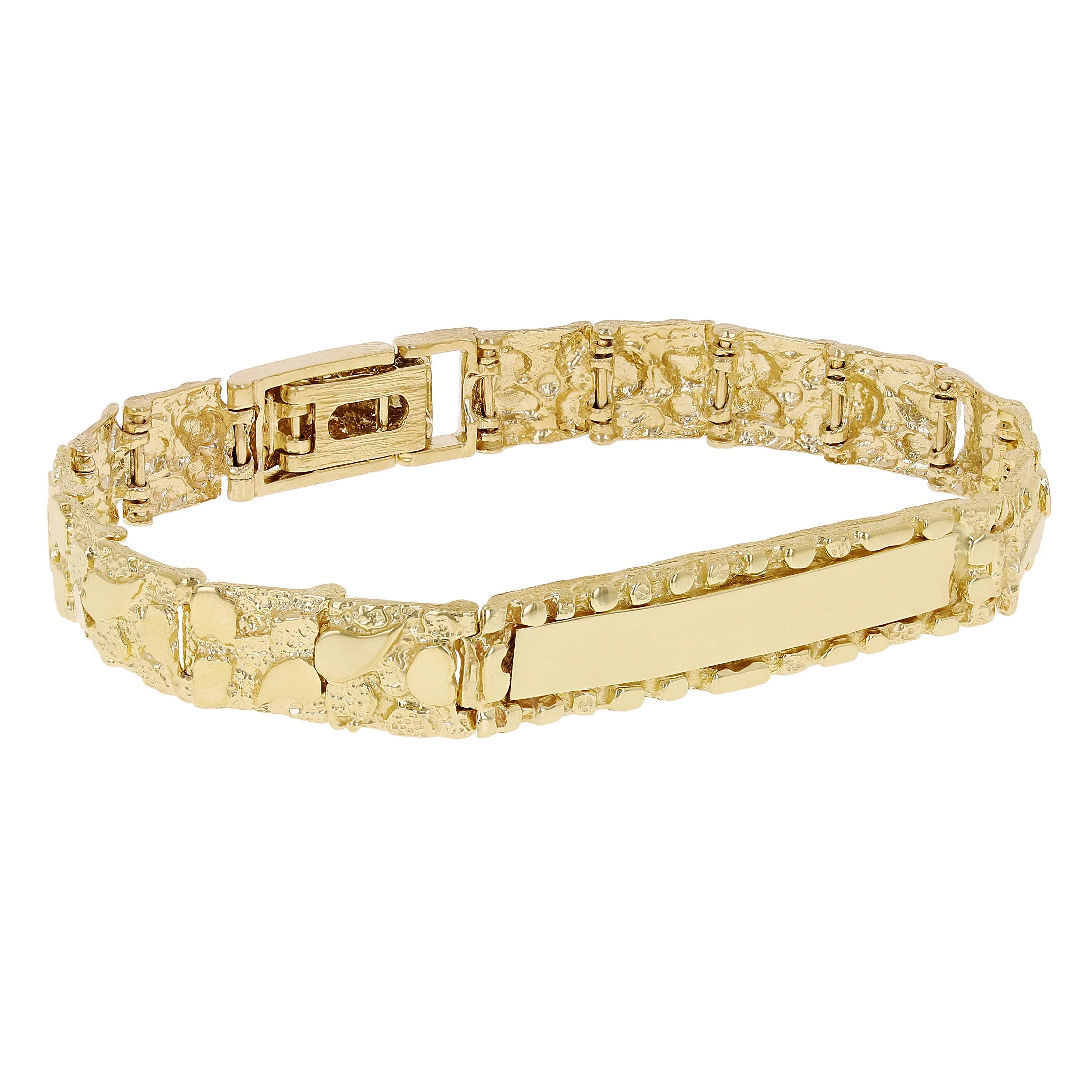 10k Yellow Gold Solid Nugget ID Bracelet 7" - 9" 9.8mm