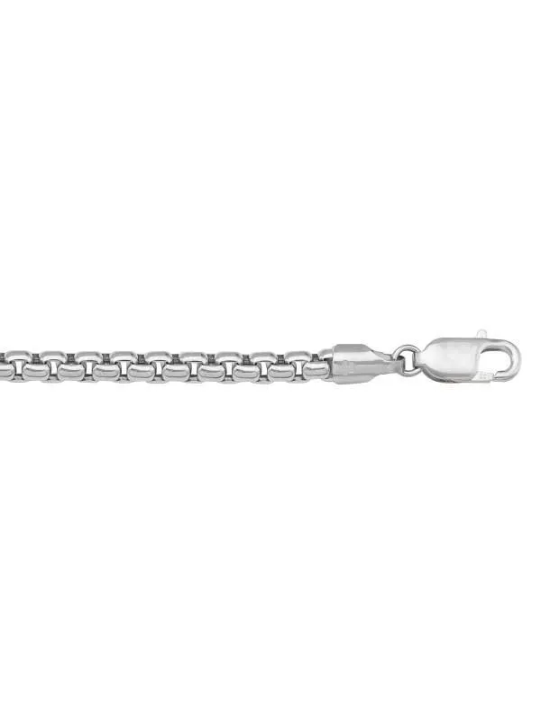 14 Karat White Gold Hollow Box 3.6 mm Italian Bracelet