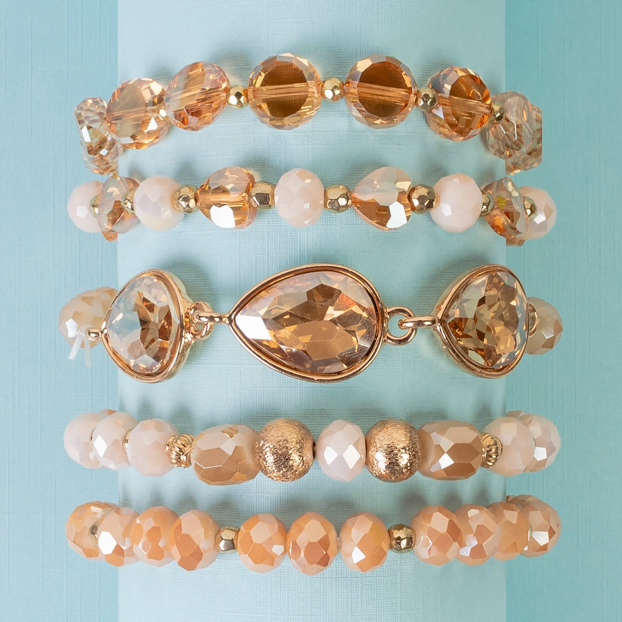 1433 - Crystal Stacked Bracelets - Gold
