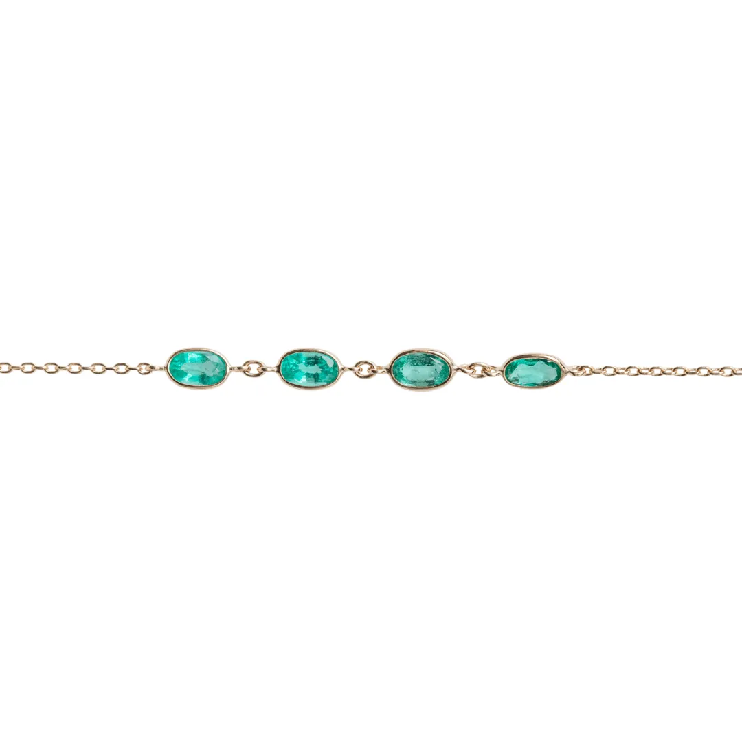 14K & Four Bezel-Set Oblong Oval Emerald Bracelet