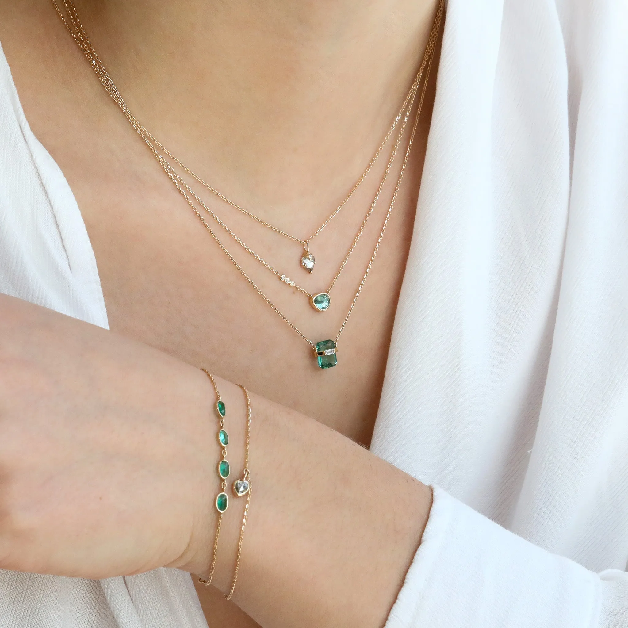 14K & Four Bezel-Set Oblong Oval Emerald Bracelet
