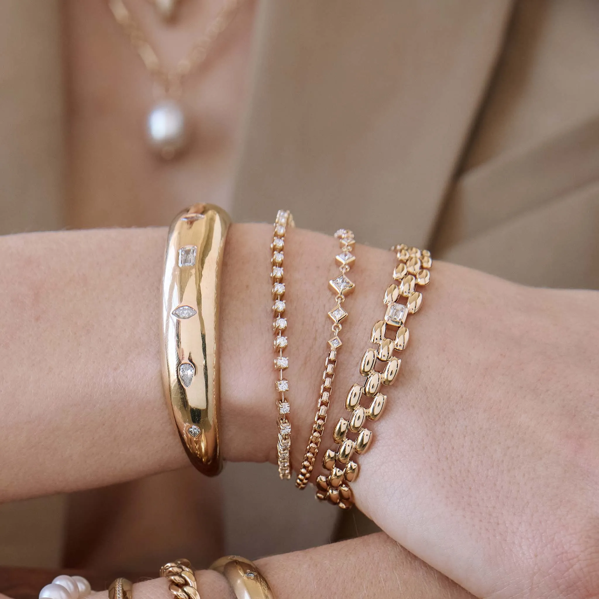 14k Emerald Cut Diamond Medium Panther Chain Bracelet