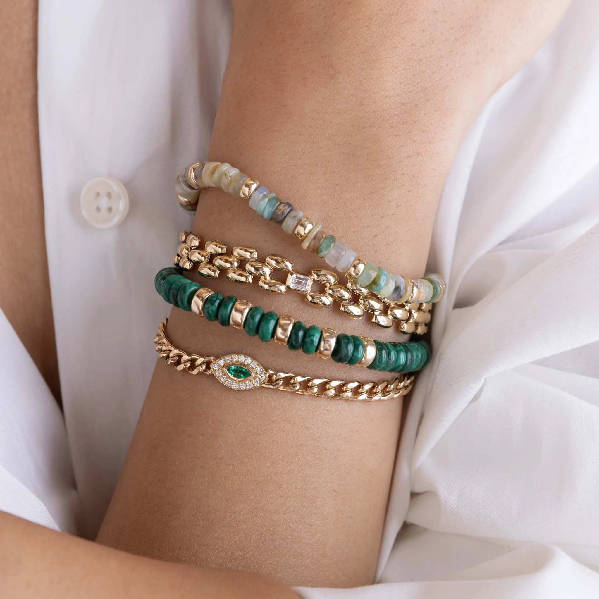 14k Emerald Cut Diamond Medium Panther Chain Bracelet