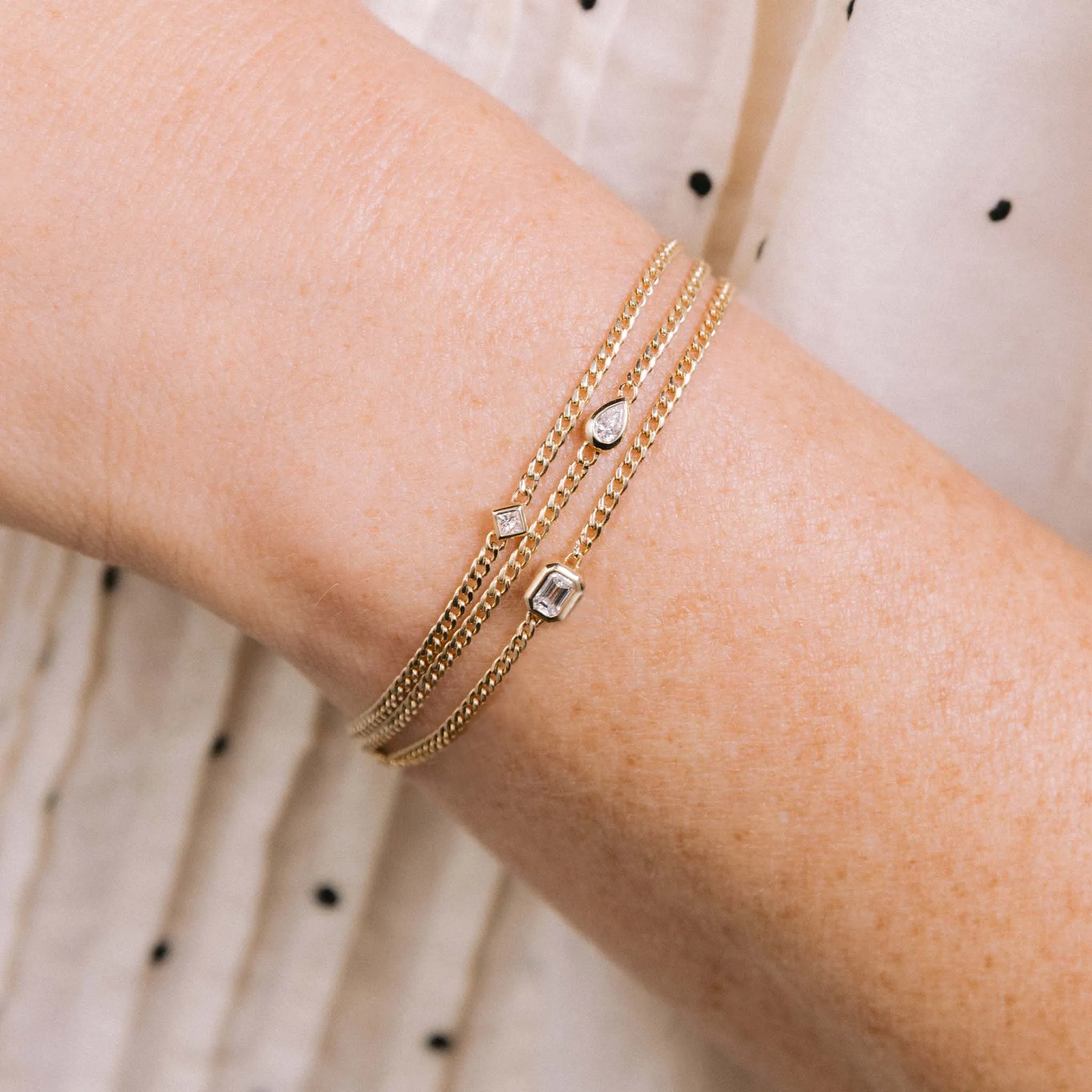 14k Emerald Cut Diamond XS Curb Chain Bracelet