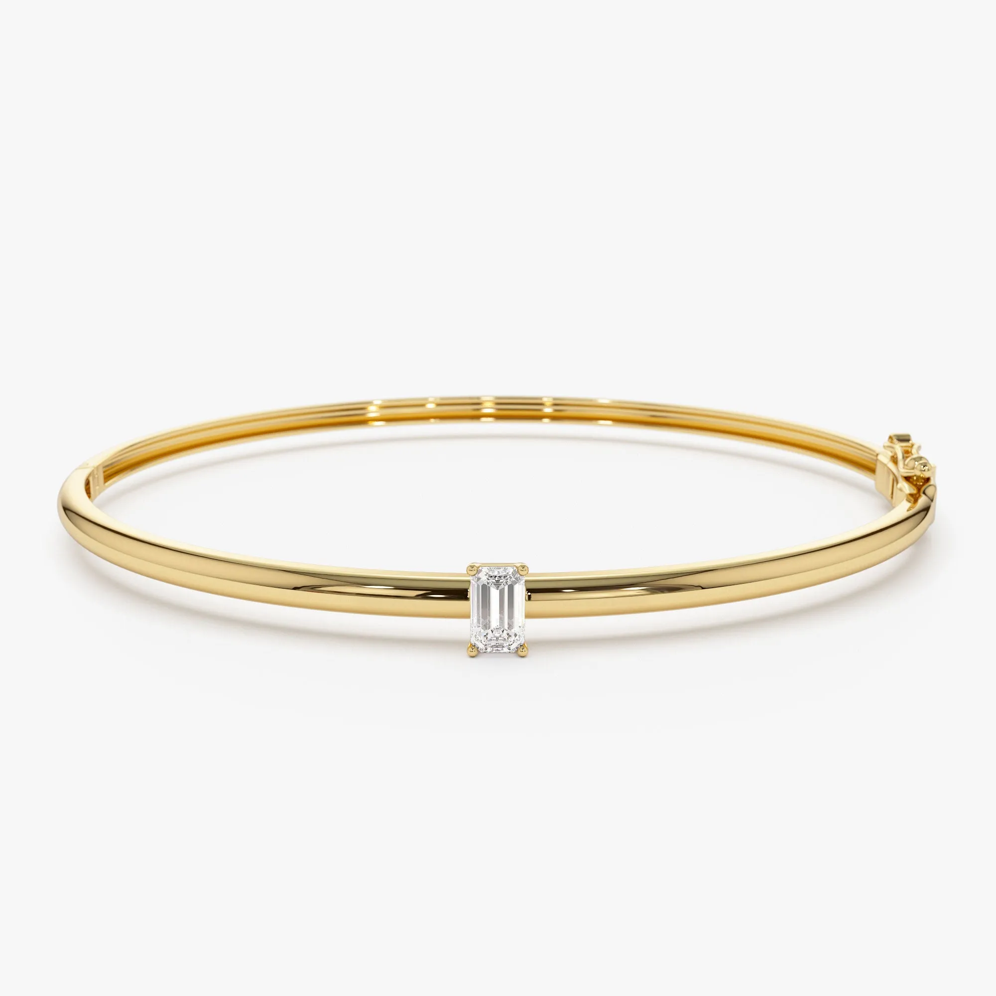 14K Emerald Shape Diamond Solitare Bangle