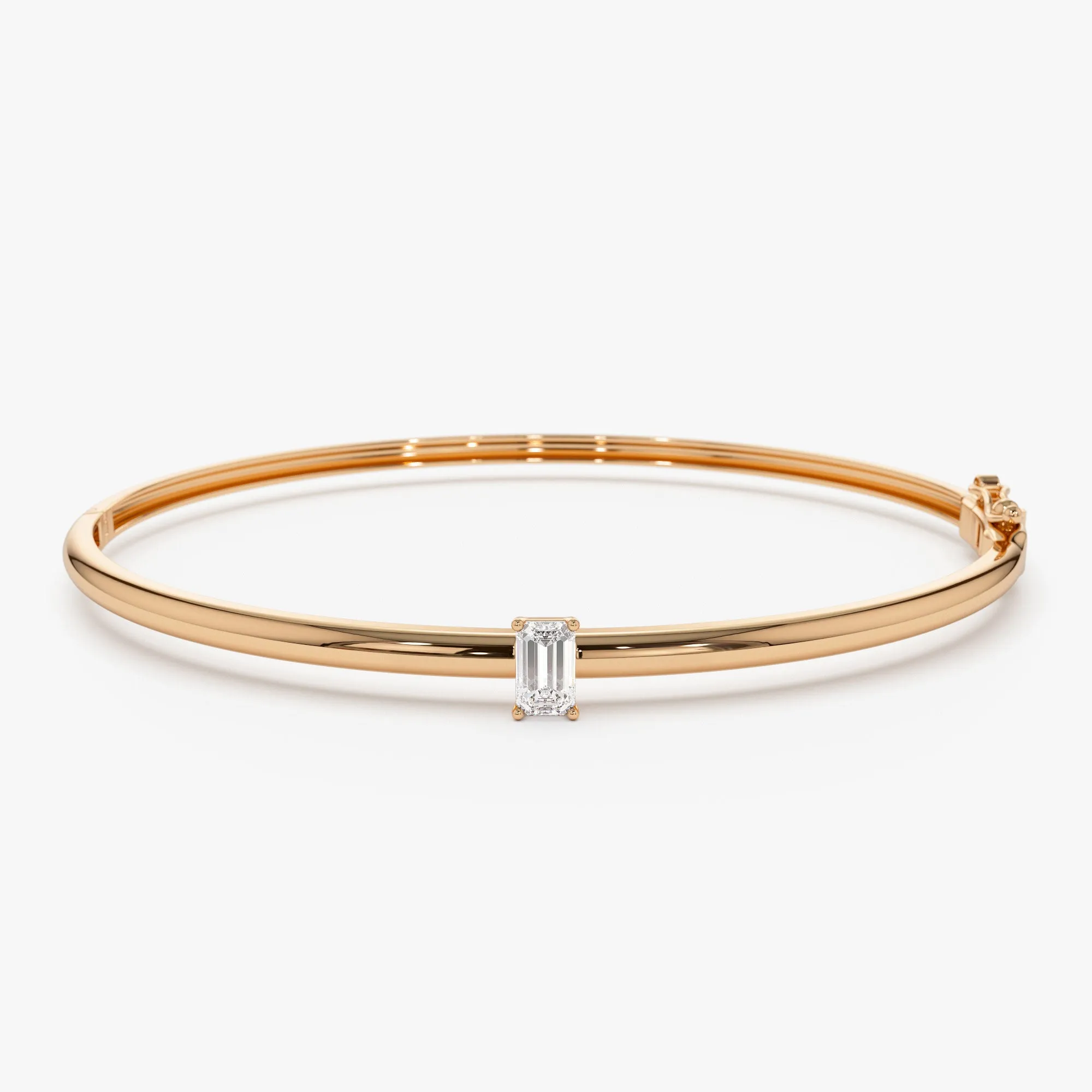 14K Emerald Shape Diamond Solitare Bangle