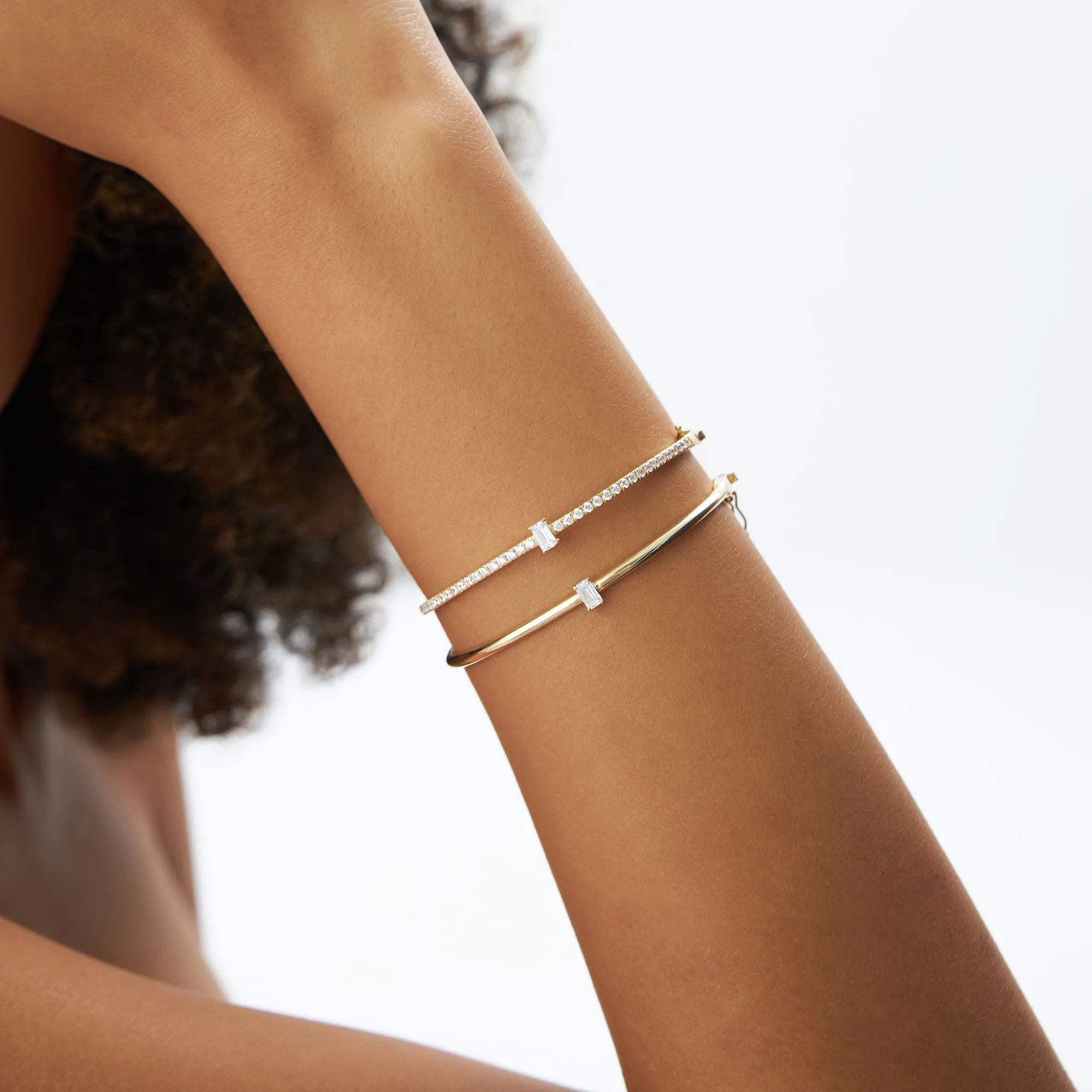 14K Emerald Shape Diamond Solitare Bangle