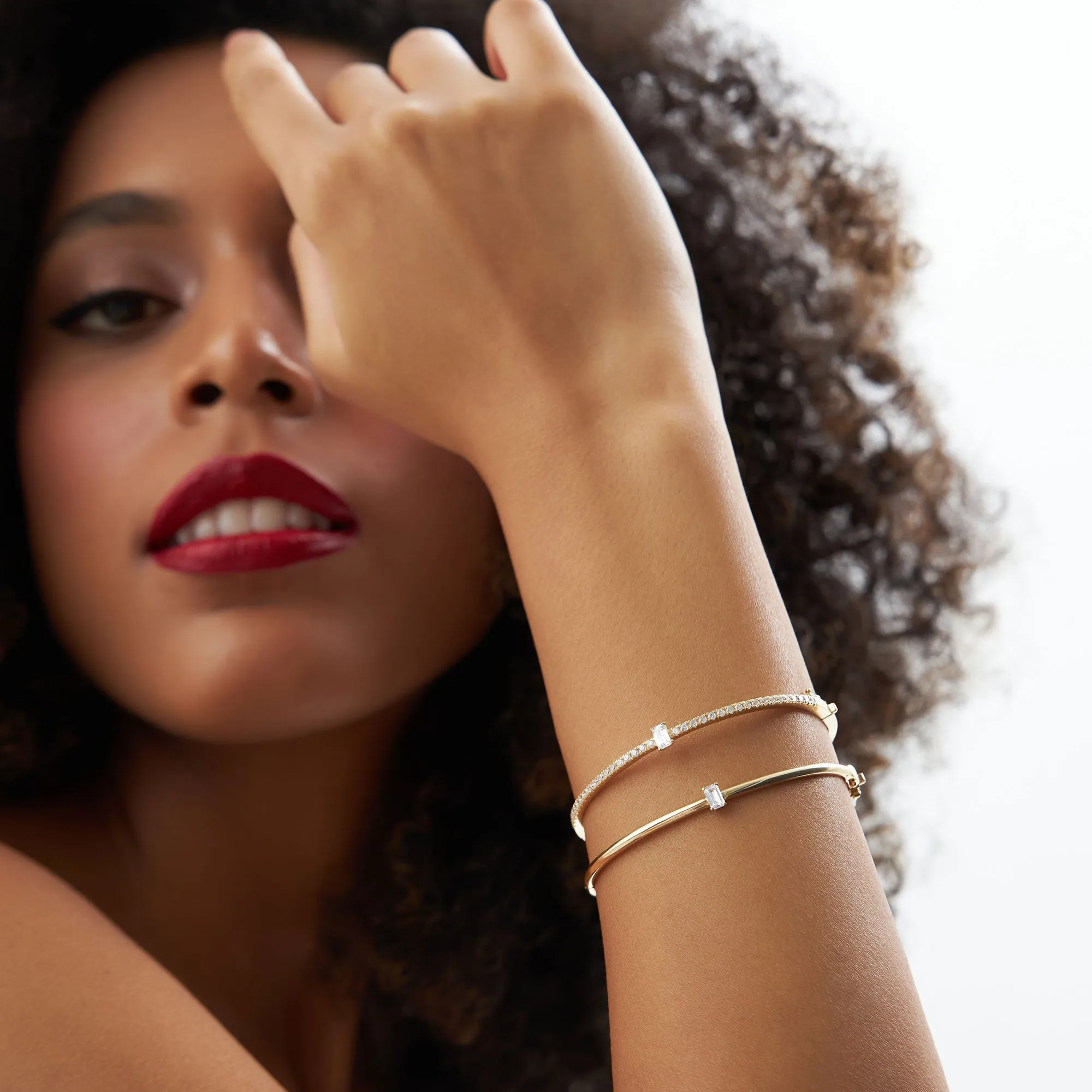 14K Emerald Shape Diamond Solitare Bangle