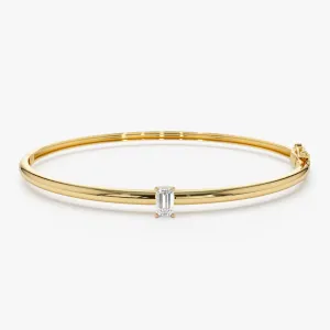 14K Emerald Shape Diamond Solitare Bangle