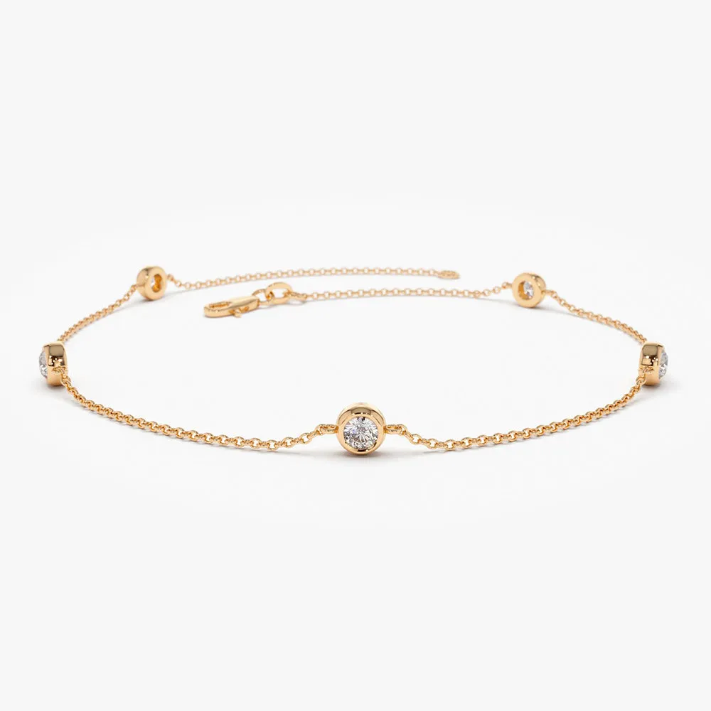 14K Gold 5 Stone 0.50ctw Diamond by The Yard Solitaire Bracelet