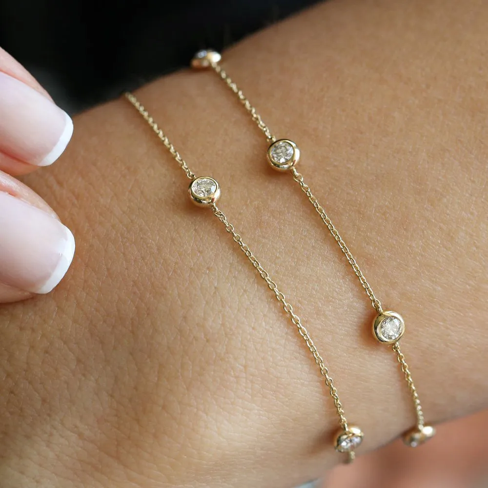 14K Gold 5 Stone 0.50ctw Diamond by The Yard Solitaire Bracelet