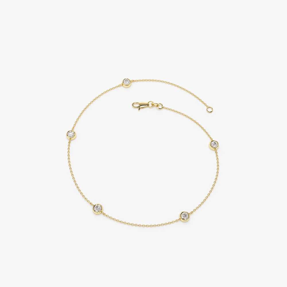 14K Gold 5 Stone 0.50ctw Diamond by The Yard Solitaire Bracelet