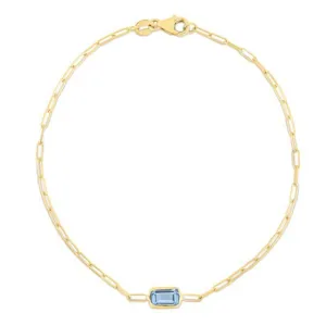 14K Gold & Blue Topaz Paperclip Birthstone Bracelet