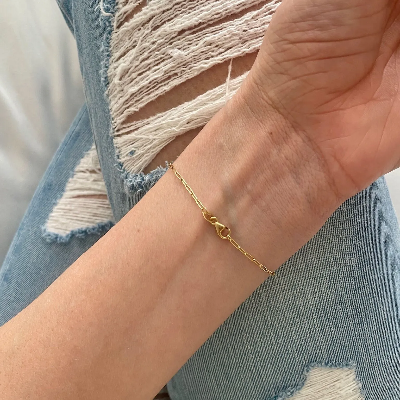 14K Gold & Blue Topaz Paperclip Birthstone Bracelet