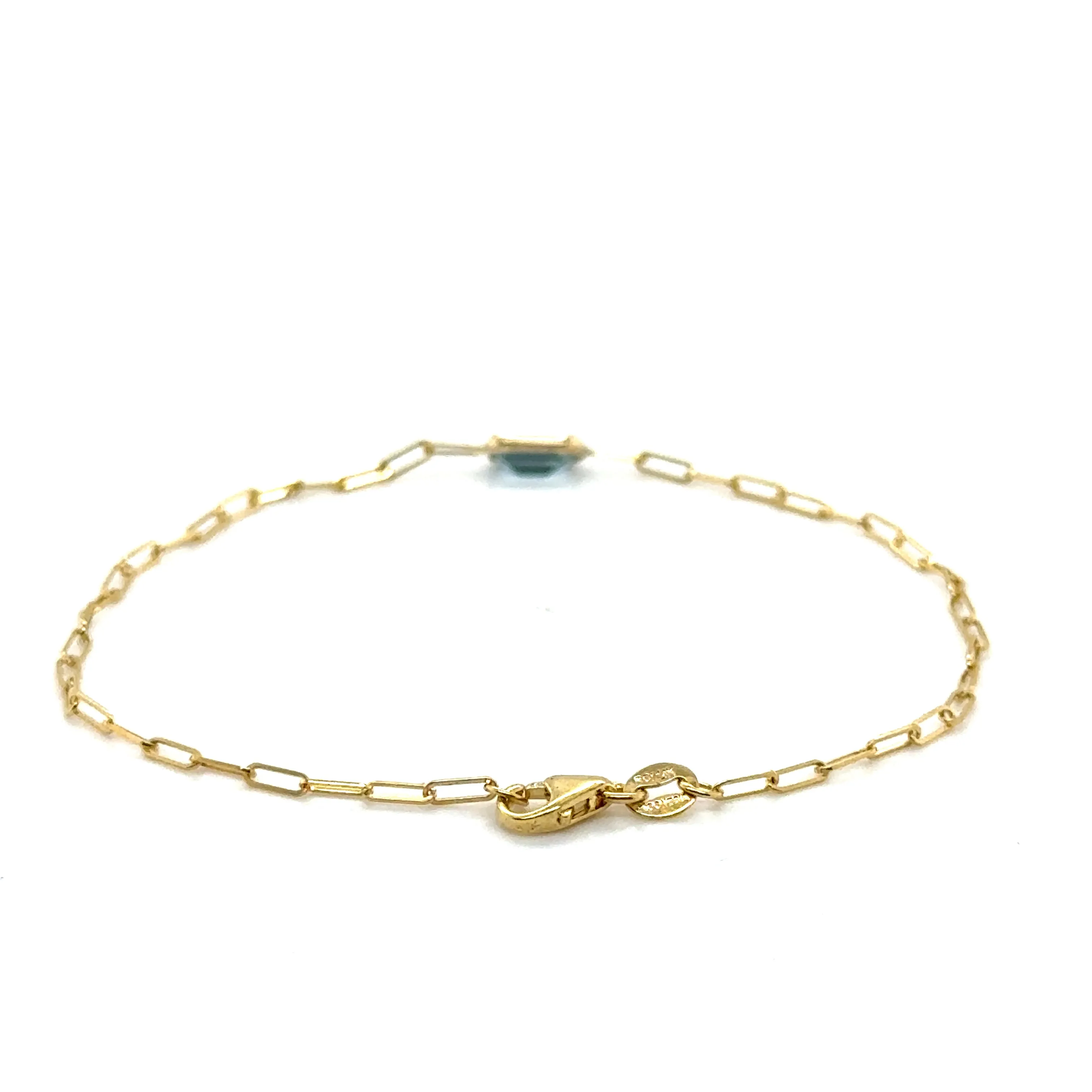 14K Gold & Blue Topaz Paperclip Birthstone Bracelet