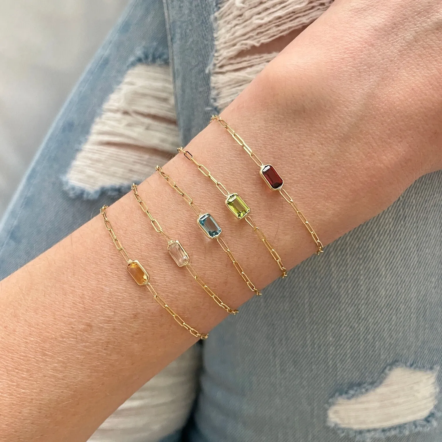 14K Gold & Blue Topaz Paperclip Birthstone Bracelet