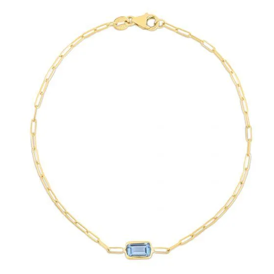 14K Gold & Blue Topaz Paperclip Birthstone Bracelet