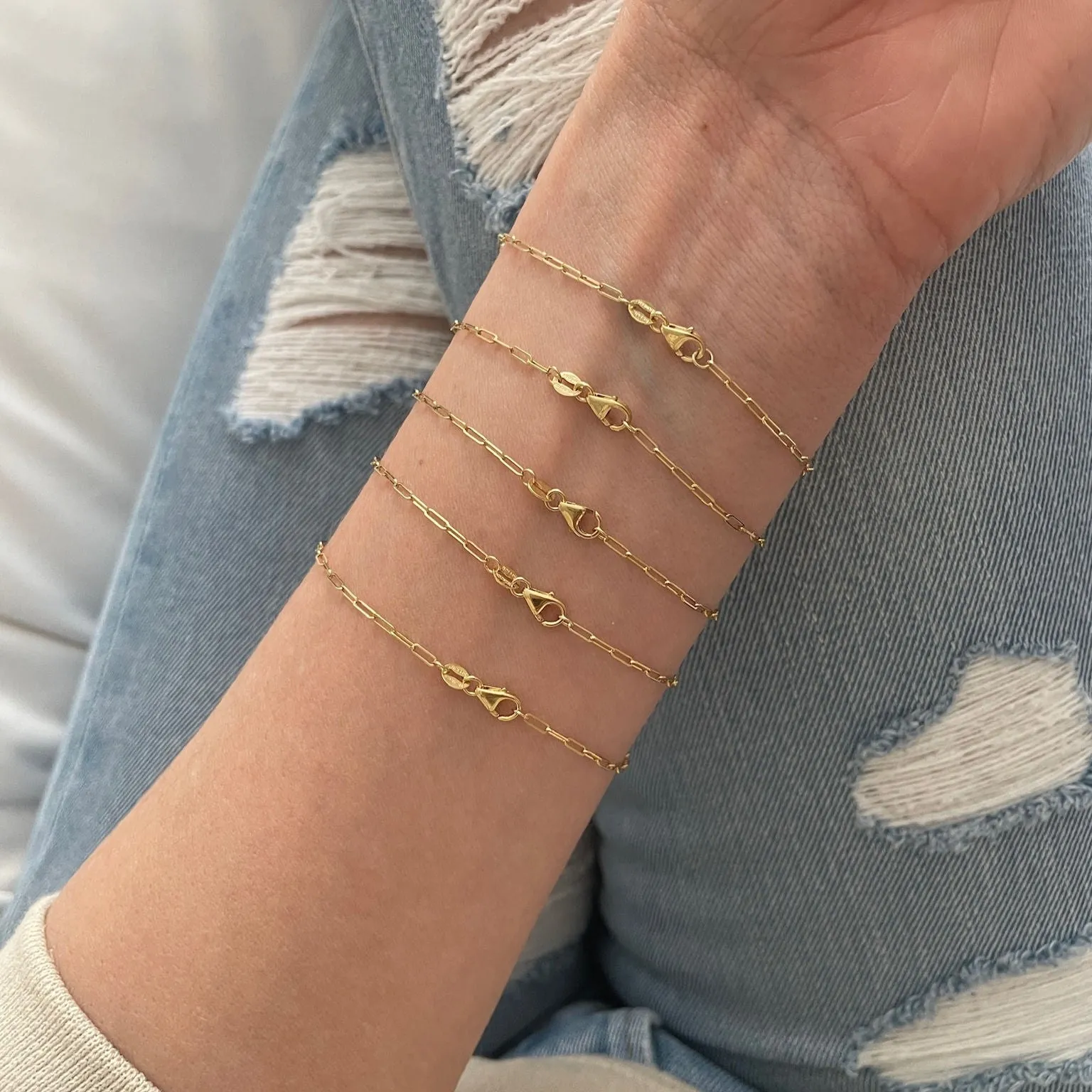 14K Gold Gemstone Paperclip Bracelet