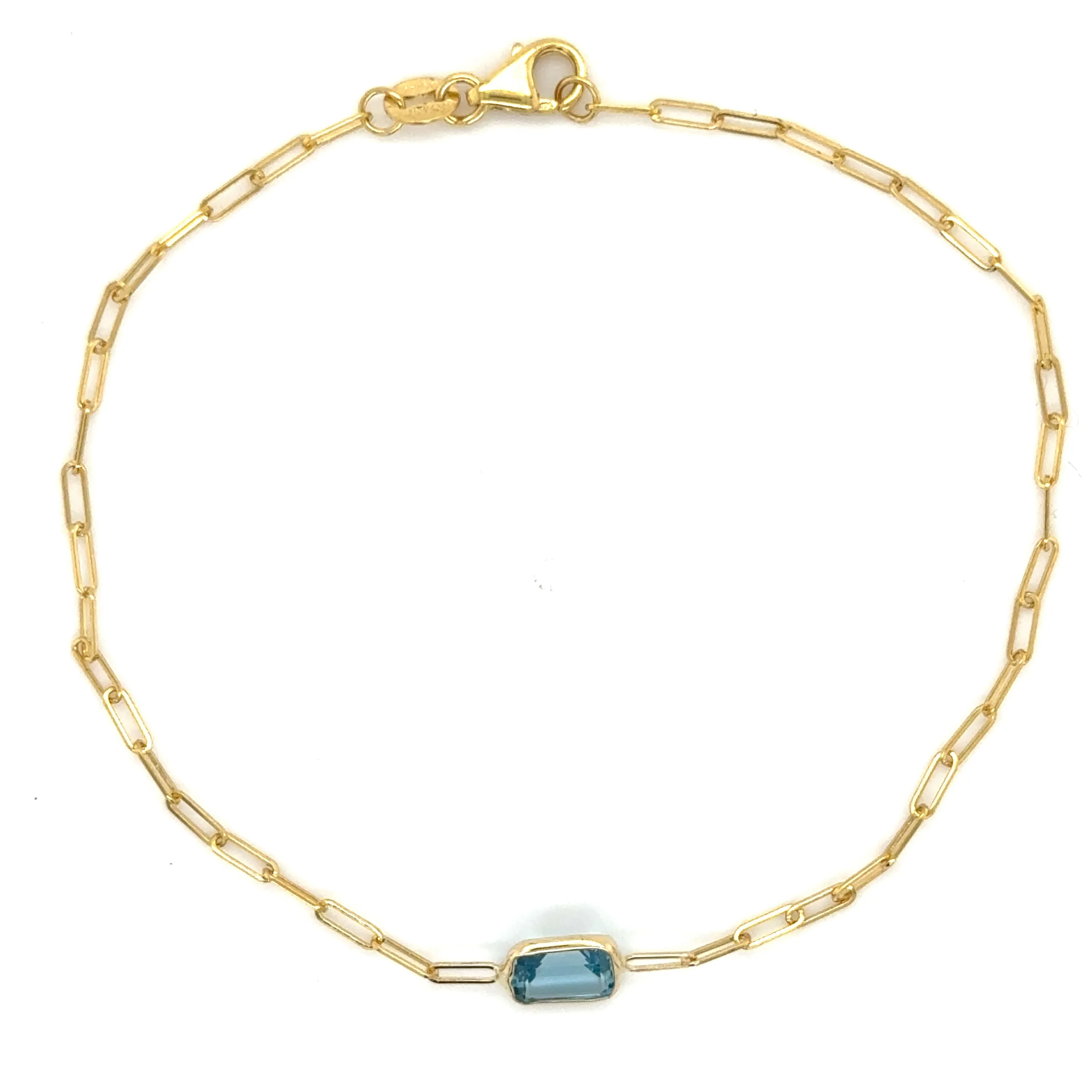 14K Gold Gemstone Paperclip Bracelet