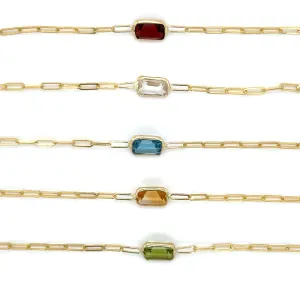 14K Gold Gemstone Paperclip Bracelet