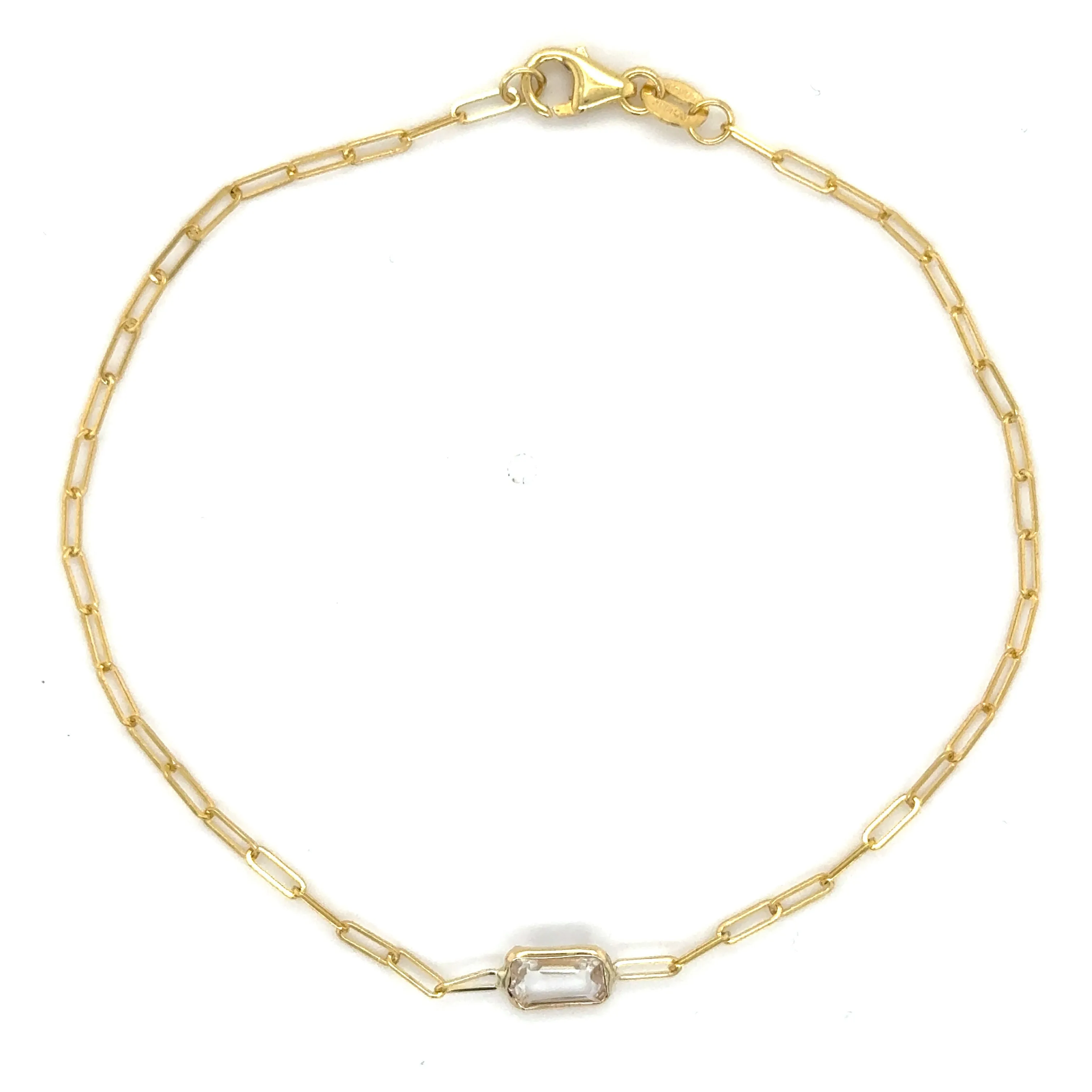 14K Gold Gemstone Paperclip Bracelet