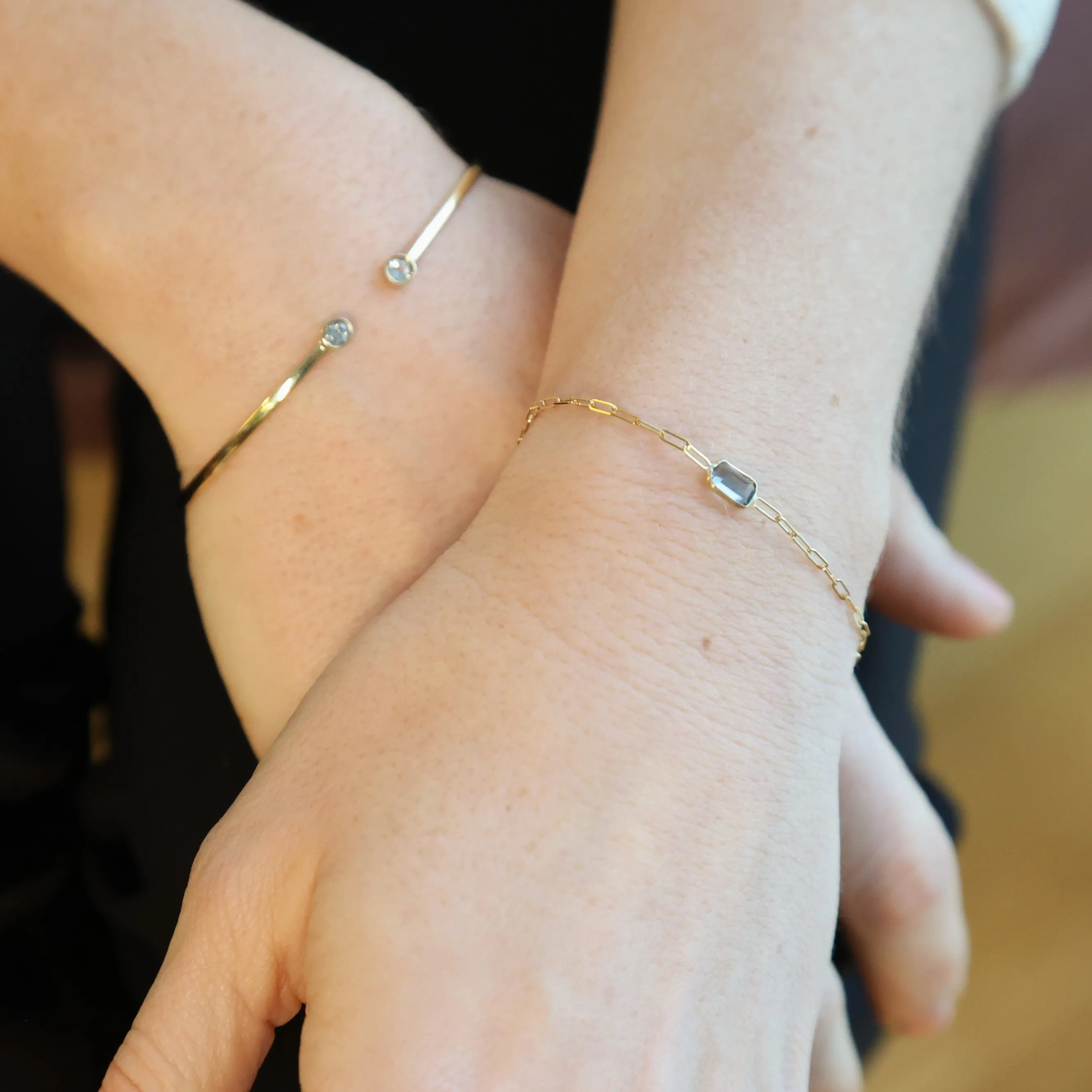 14K Gold Gemstone Paperclip Bracelet