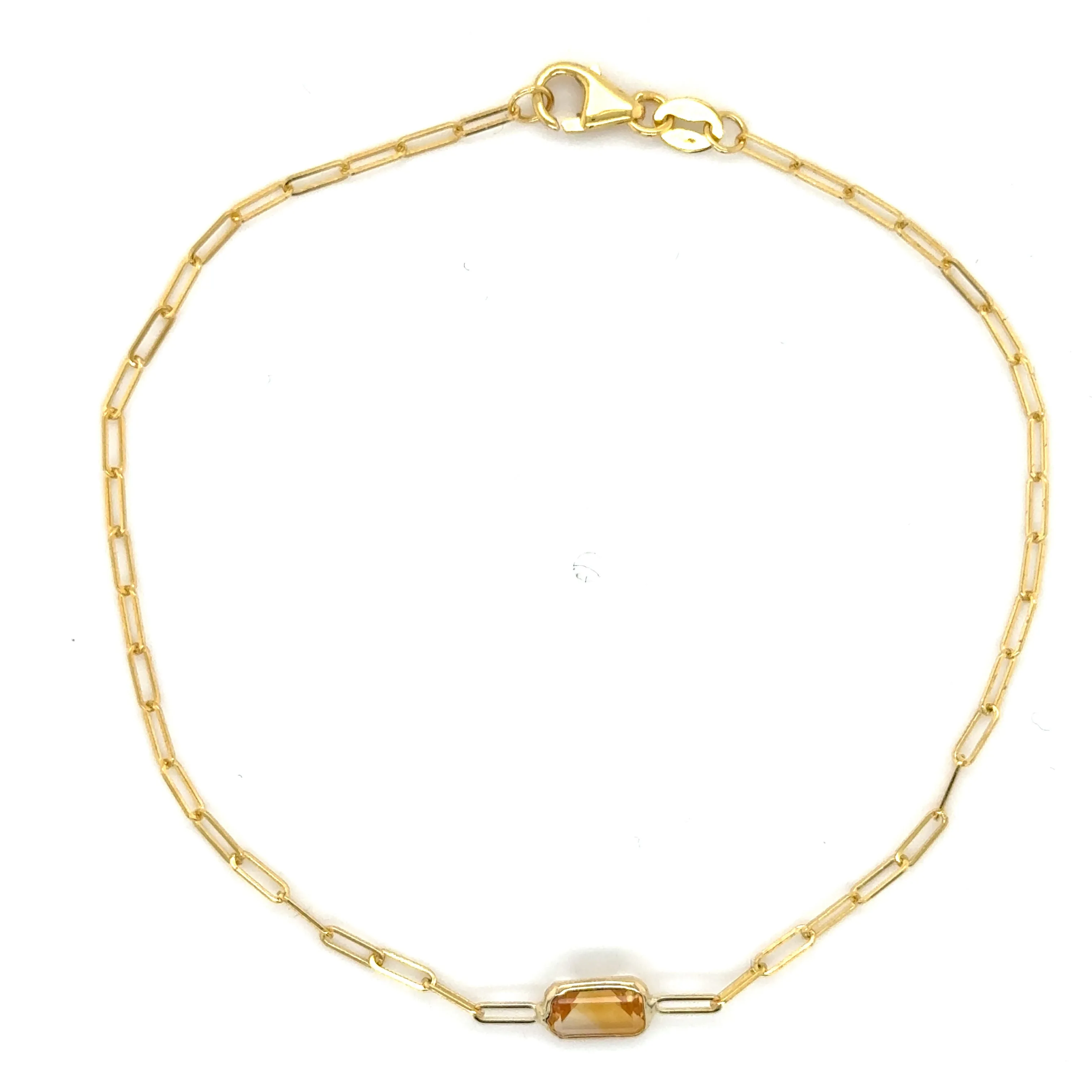 14K Gold Gemstone Paperclip Bracelet