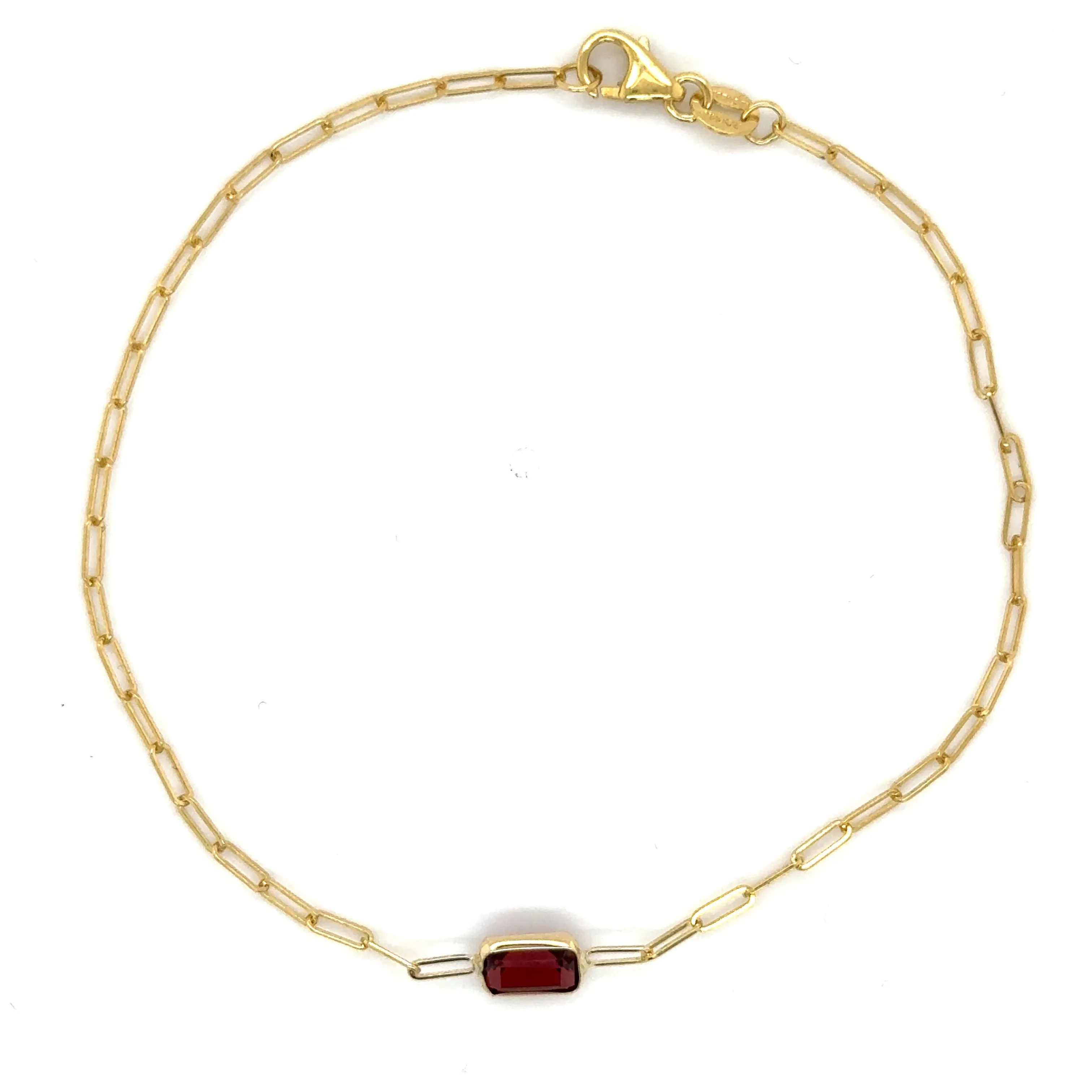 14K Gold Gemstone Paperclip Bracelet
