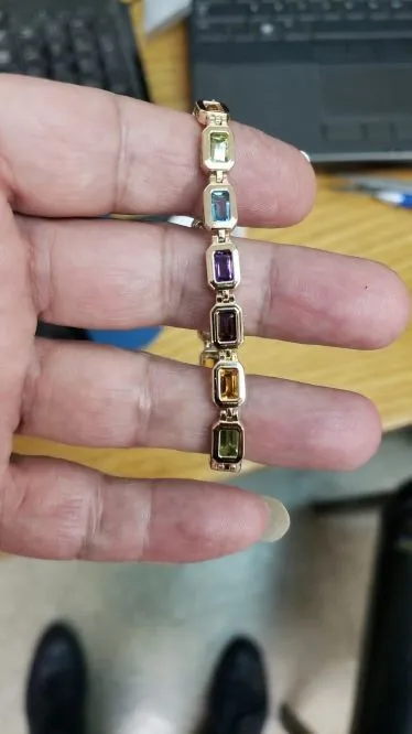 14k Gold Multi Color Emerald Cut Stone Bracelet (6.73.cts.tw)