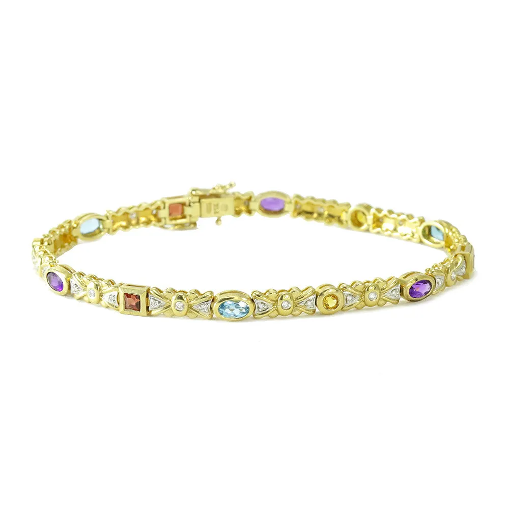 14K Gold Multicolor Gemstones & Diamonds Tennis Bracelets