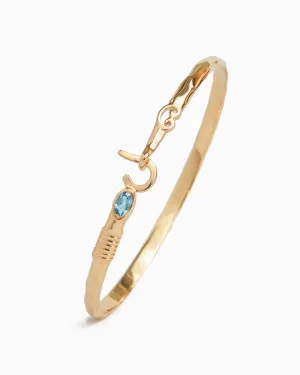 14K Gold St. John Hook Bracelet with Stone, 2.5mm - London Blue Topaz