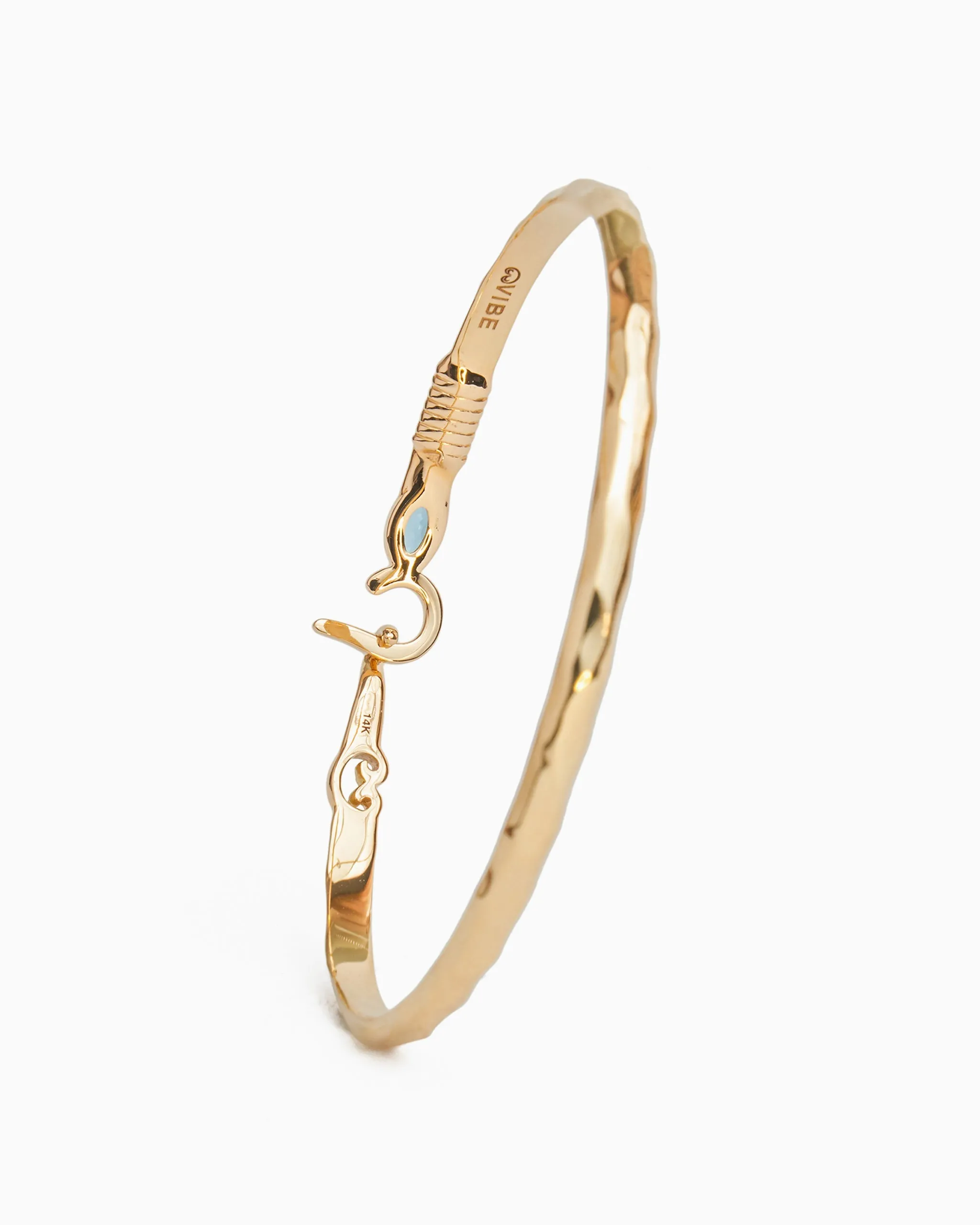 14K Gold St. John Hook Bracelet with Stone, 2.5mm - London Blue Topaz
