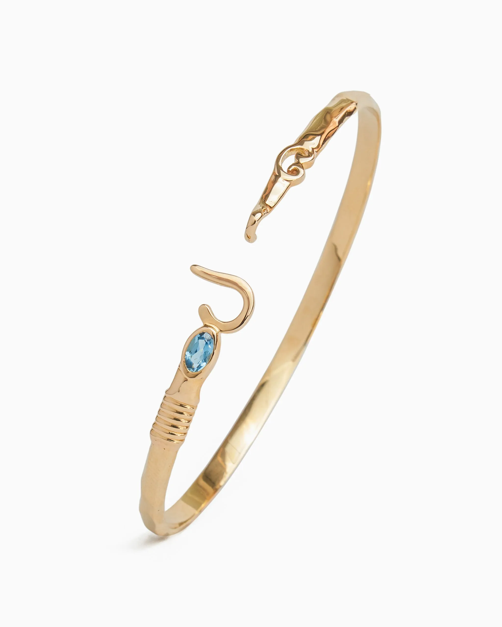 14K Gold St. John Hook Bracelet with Stone, 2.5mm - London Blue Topaz