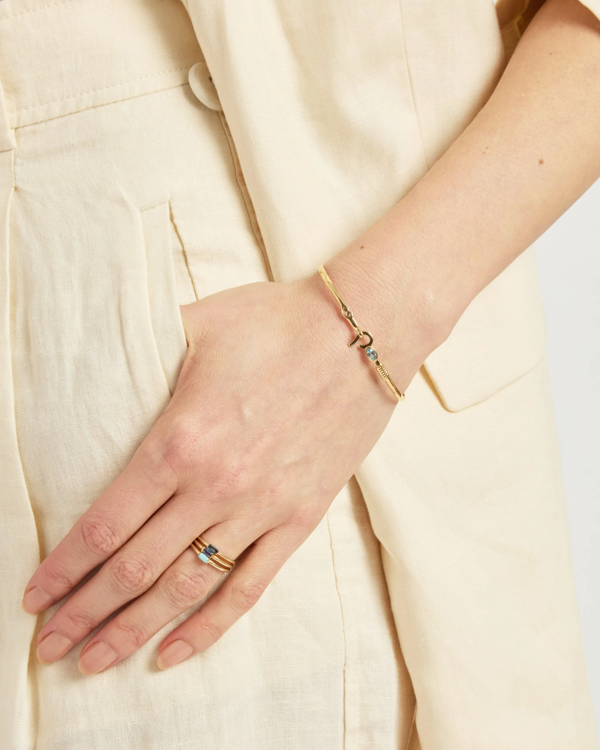 14K Gold St. John Hook Bracelet with Stone, 2.5mm - London Blue Topaz