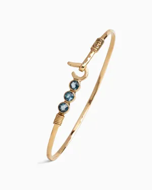 14K Gold St. John Hook Bracelet with Triple Stones, 2mm - London Blue Topaz