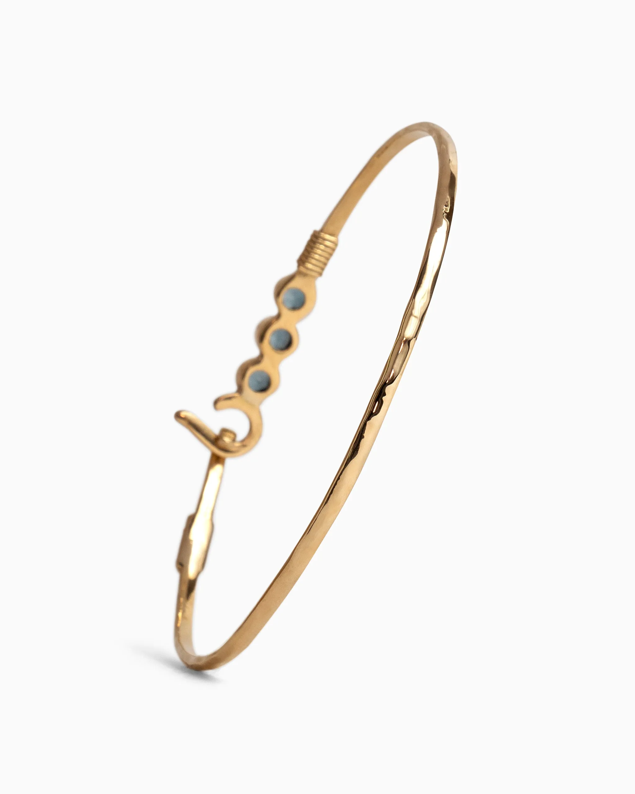 14K Gold St. John Hook Bracelet with Triple Stones, 2mm - London Blue Topaz