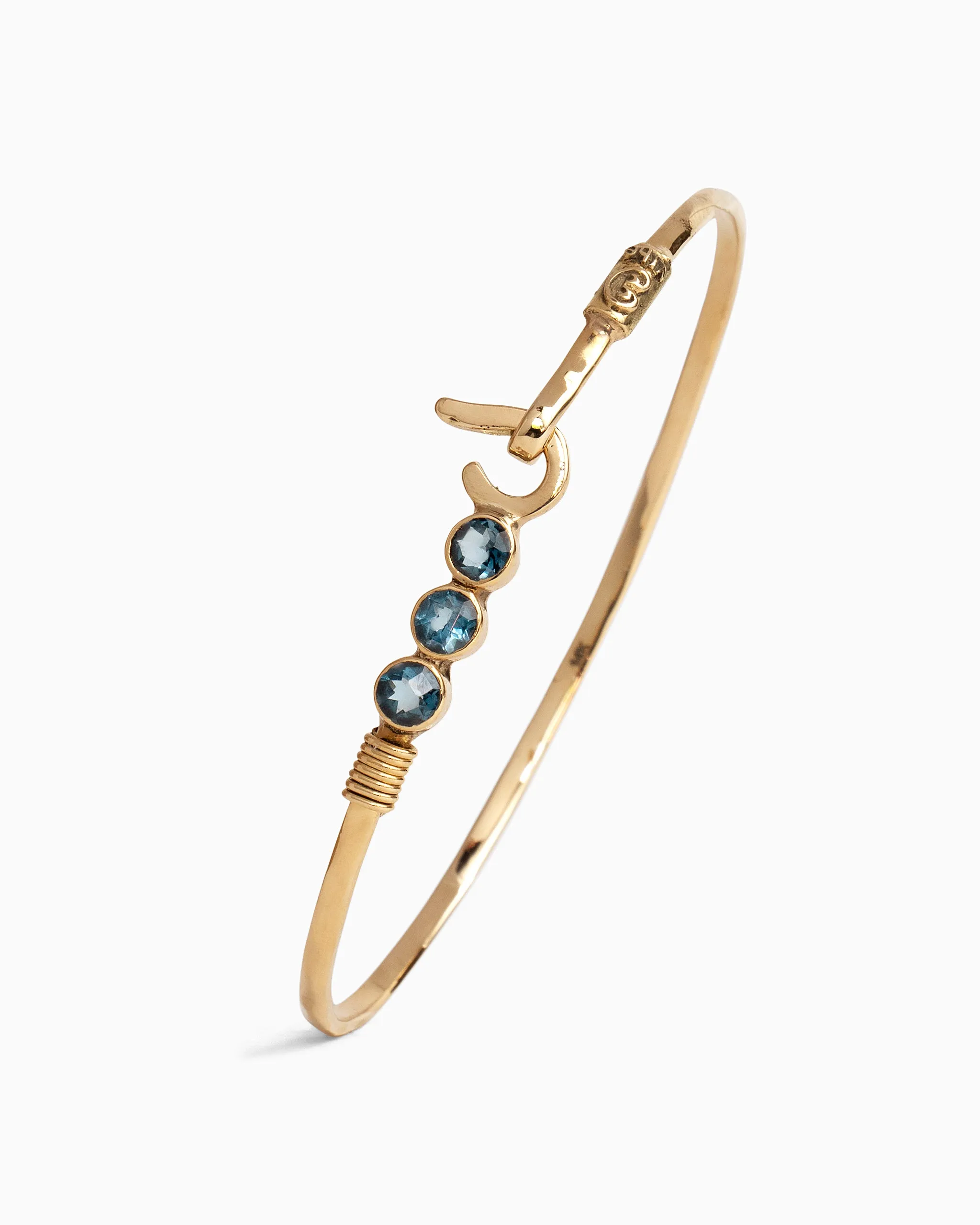 14K Gold St. John Hook Bracelet with Triple Stones, 2mm - London Blue Topaz