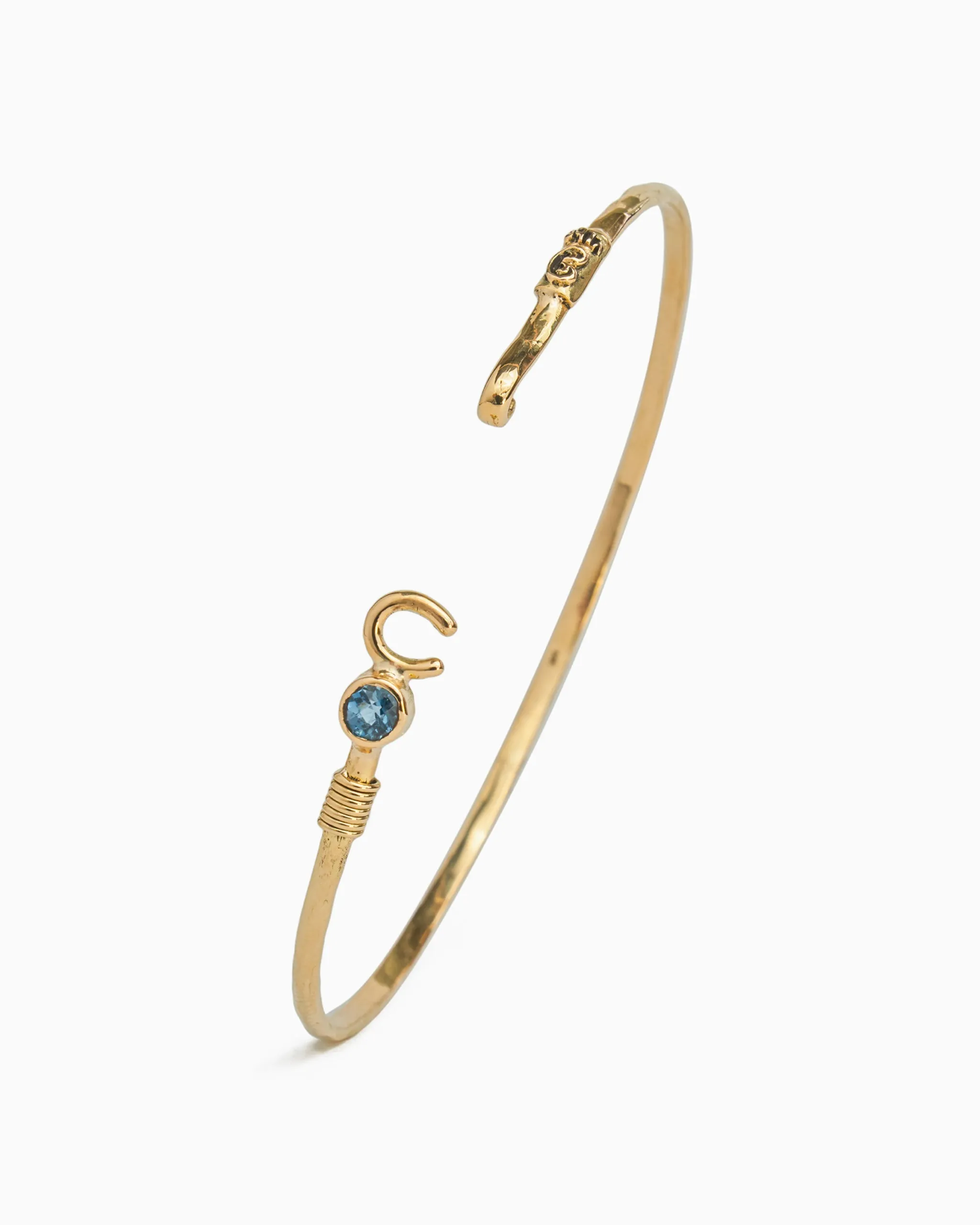 14K Gold The Hook Bracelet with Stone, 2mm - London Blue Topaz