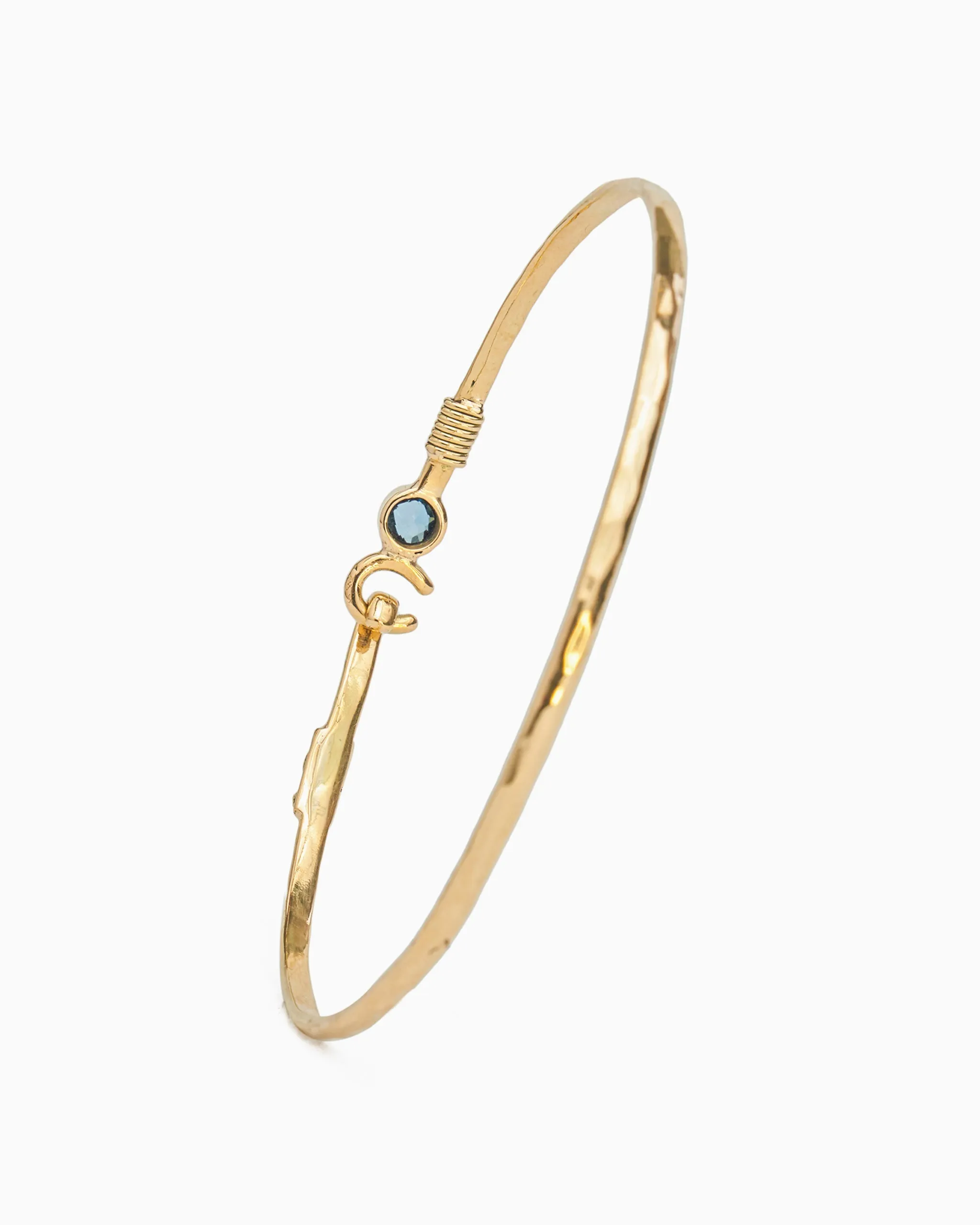 14K Gold The Hook Bracelet with Stone, 2mm - London Blue Topaz