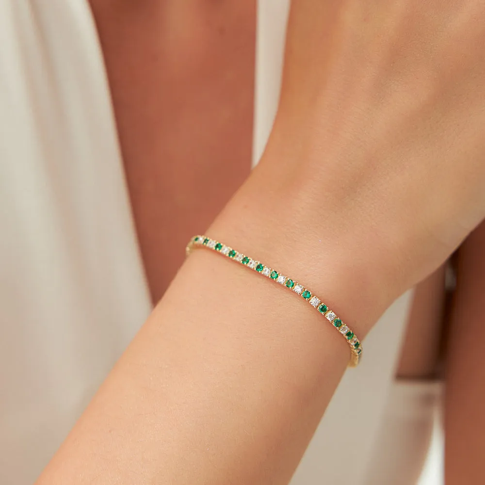 14k Prong Setting Diamond and Emerald Tennis Bracelet