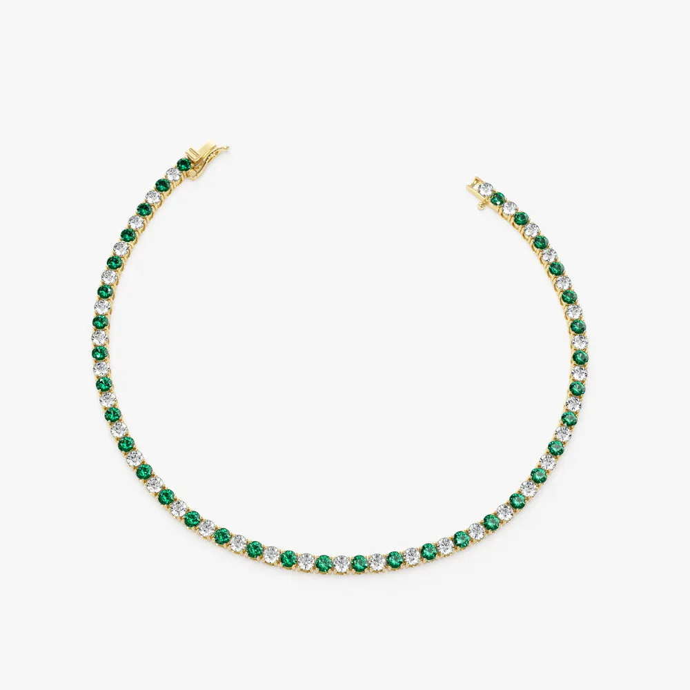 14k Prong Setting Diamond and Emerald Tennis Bracelet