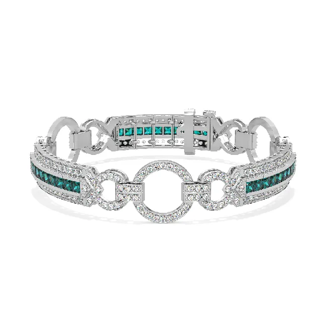 14k White Antique Look Emerald Diamond Bracelet (5.47.cts.tw)