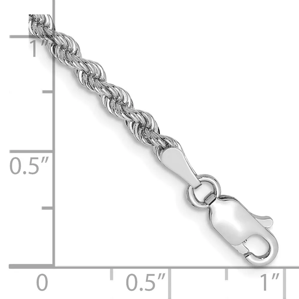 14k White Gold 2.75mm Regular Rope with Lobster Clasp Chain Bracelet