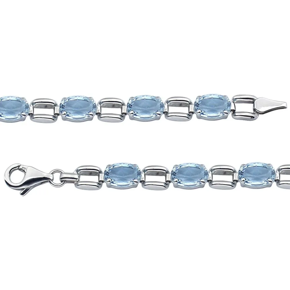 14k White Gold 7x5mm Oval Sky Blue Topaz 7" Bracelet