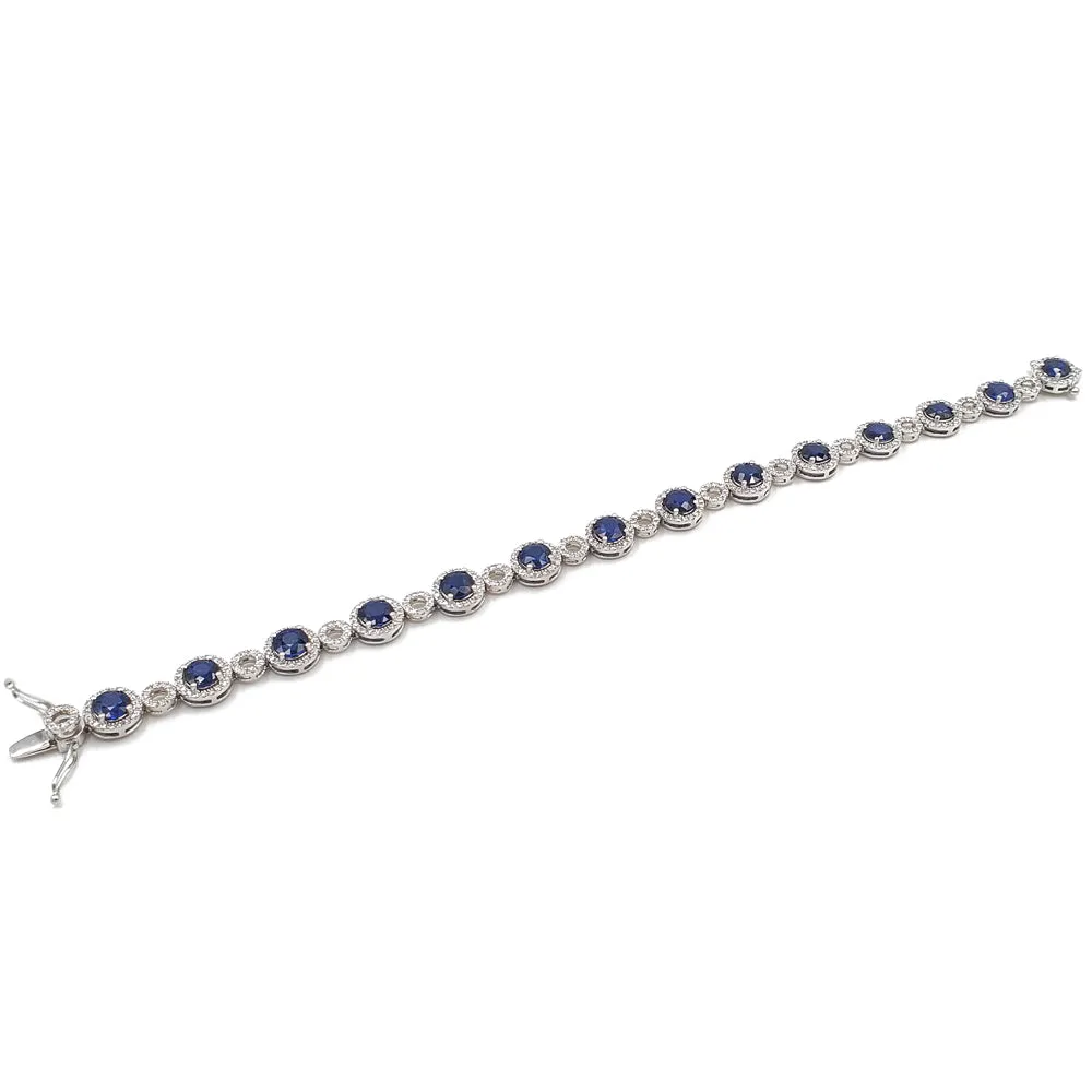 14K White Gold Diamond Sapphire Bracelet